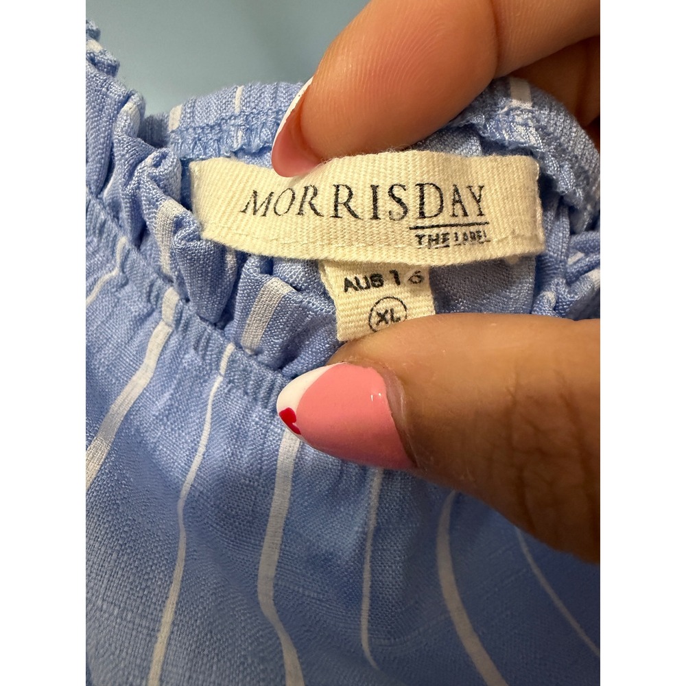 Morrisday The Label‎ Blue White Striped Tassel Tie Wrap Midi Dress XL AUS 16 - Picture 2 of 4
